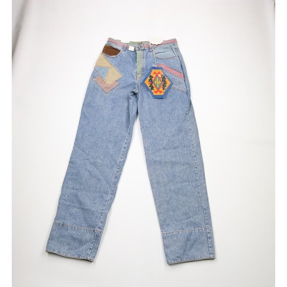NOS Vtg 90s Major Damage Mens 32x36 Baggy Fit Patchwork Flip Cuff Denim Jeans